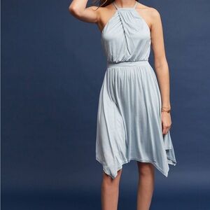 Anthropologie Moulinette Soeurs Asymmetrical Hem Light Blue / Gray Halter Dress